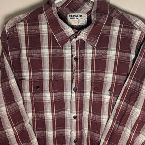 Wrangler Cowboy Men's Size XL Maroon Plaid Long Sleeve Button Up